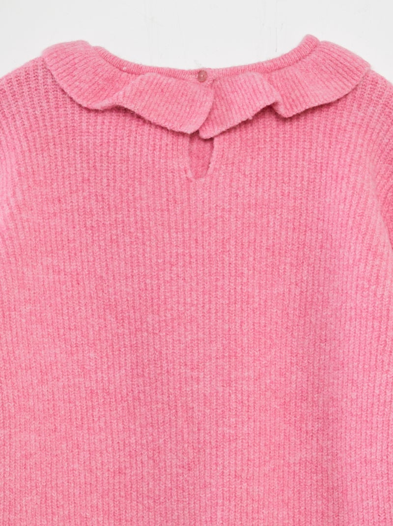 Pull en maille doudou avec froufrou Rose - Kiabi
