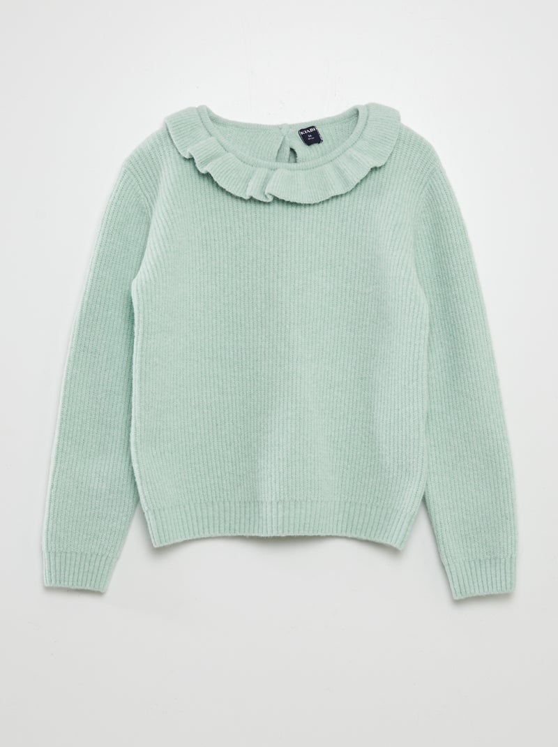 Pull en maille doudou avec froufrou Vert - Kiabi