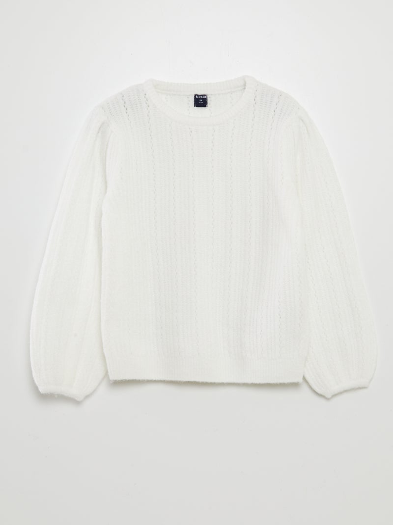 Pull en maille doudou fantaisie blanc - Kiabi