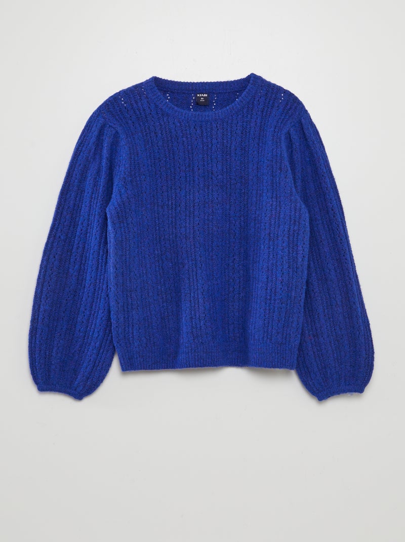 Pull en maille doudou fantaisie bleu - Kiabi