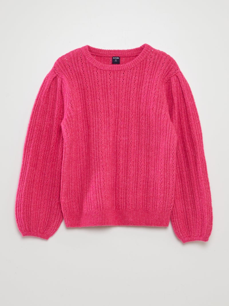 Pull en maille doudou fantaisie rose - Kiabi