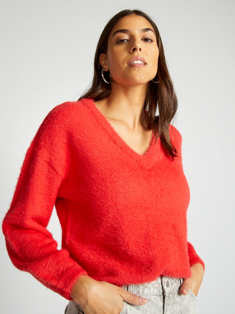 Pull en maille doudou 'JDY' Rouge - Kiabi