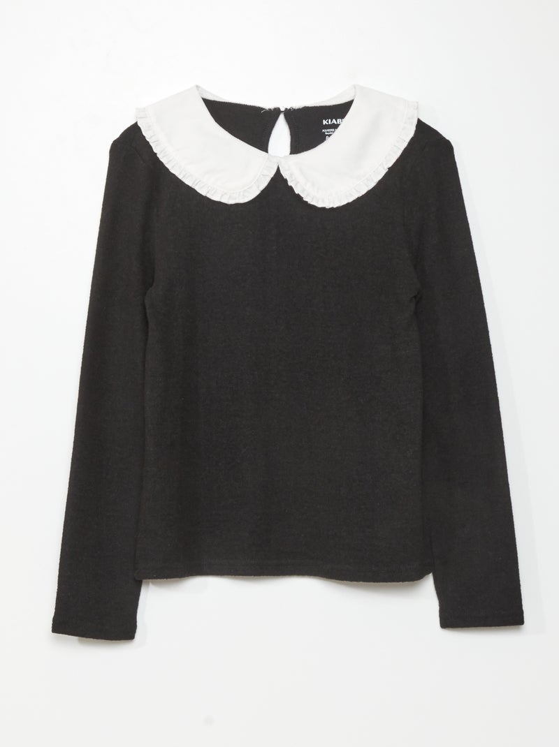 Pull en maille doudou noir - Kiabi