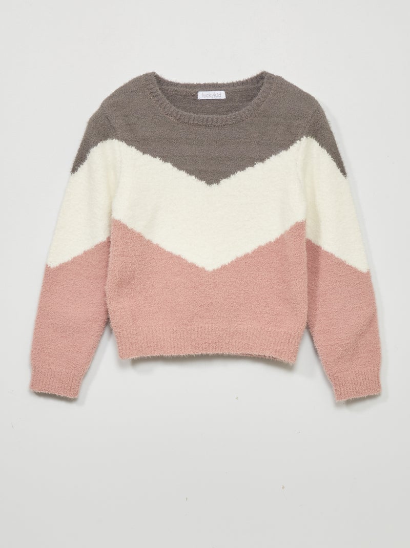 Pull en maille doudou tricolore Rose - Kiabi
