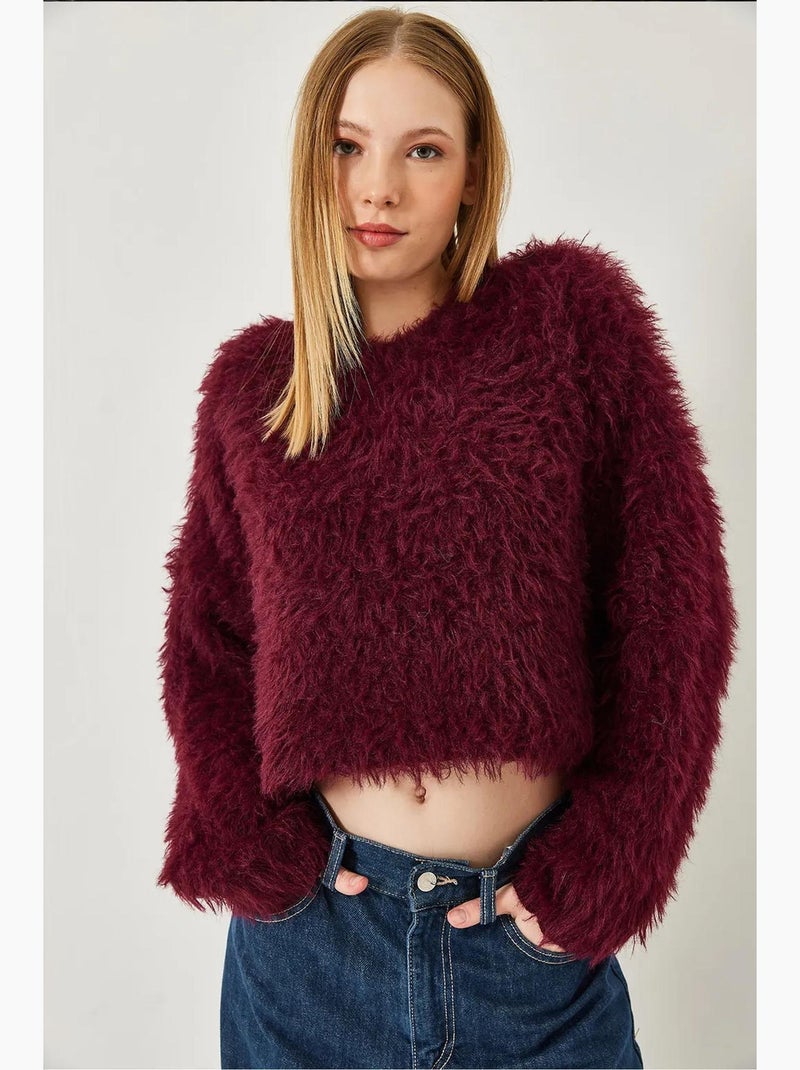 Pull en maille duveteuse lucci Rouge bordeaux - Kiabi