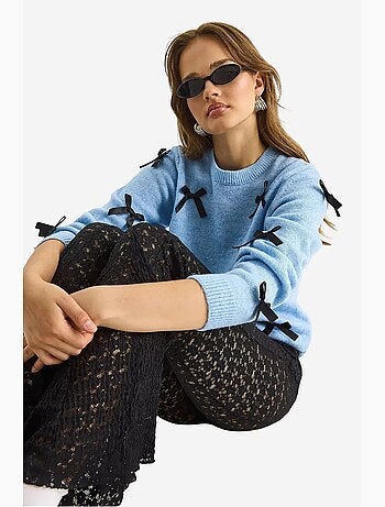 Pull en maille élastique à col rond lucci