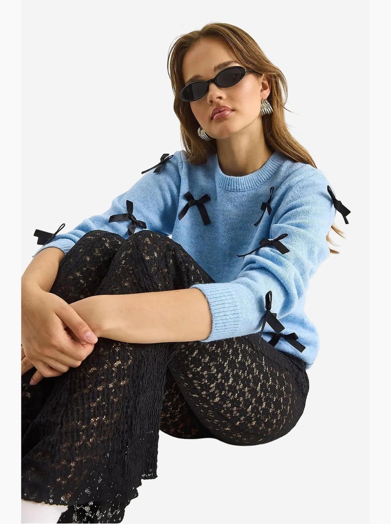 Pull en maille élastique à col rond lucci Bleu ciel - Kiabi