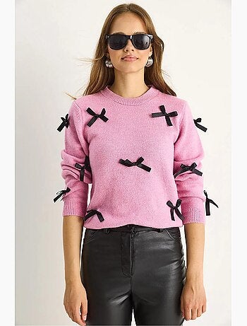 Pull en maille élastique à col rond lucci