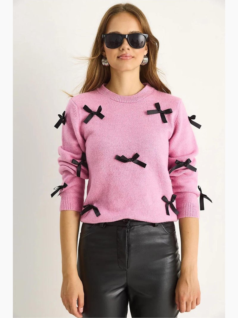 Pull en maille élastique à col rond lucci Rose pâle - Kiabi