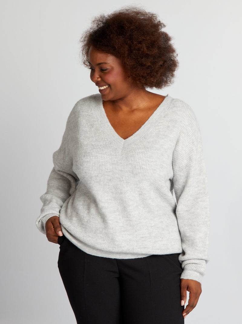 Pull en maille encolure V Gris - Kiabi