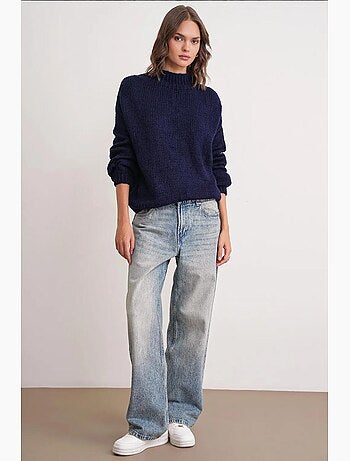 Pull en maille épaisse à col ras du cou et coupe décontractée mixray