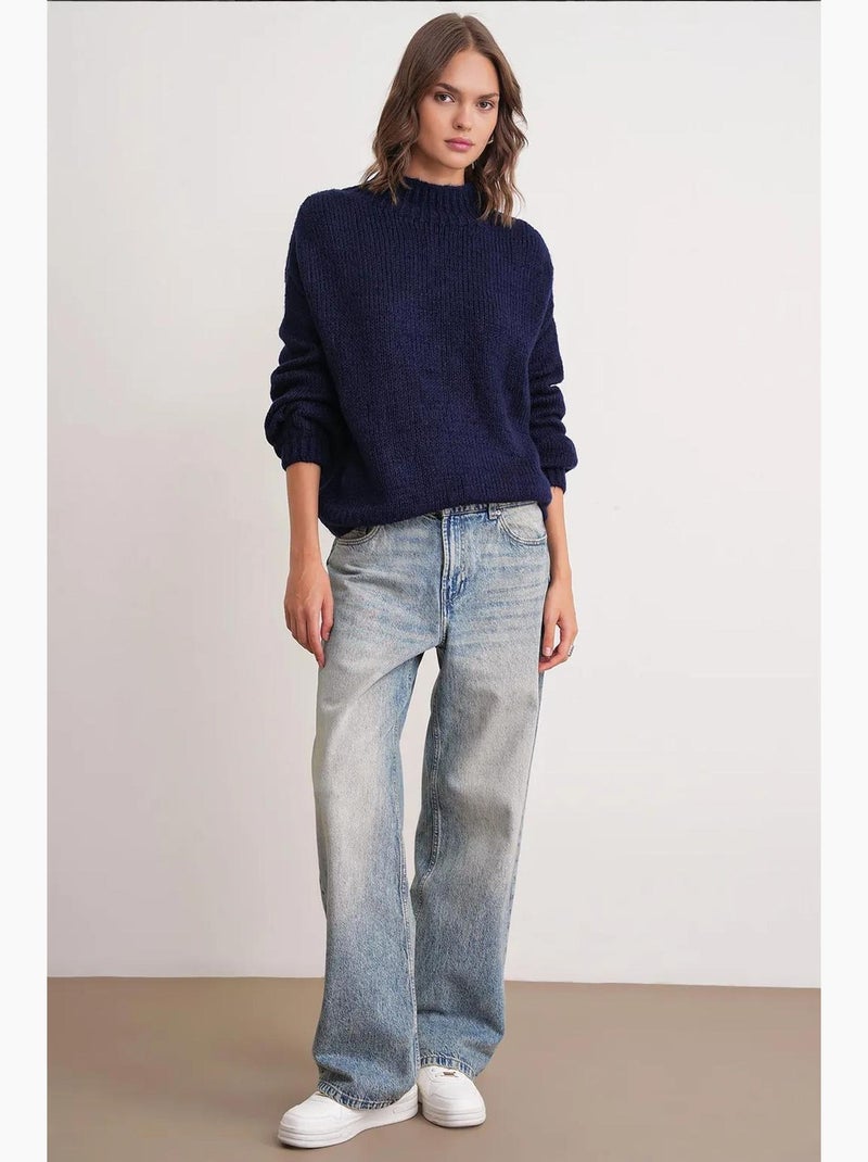 Pull en maille épaisse à col ras du cou et coupe décontractée mixray Bleu marine - Kiabi