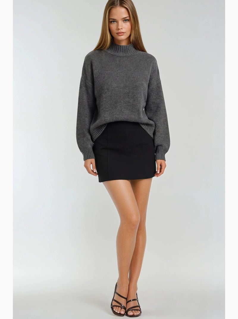 Pull en maille épaisse à col ras du cou et coupe décontractée mixray Gris foncé - Kiabi