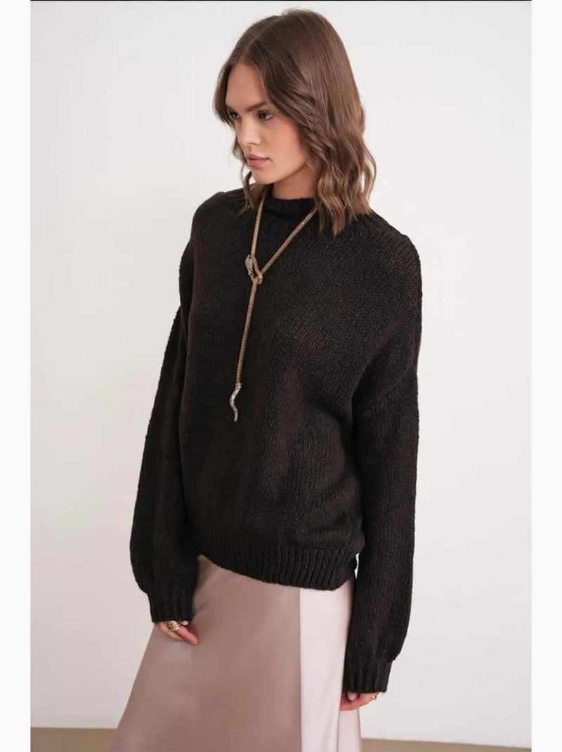 Pull en maille épaisse à col ras du cou et coupe décontractée mixray Marron chocolat - Kiabi