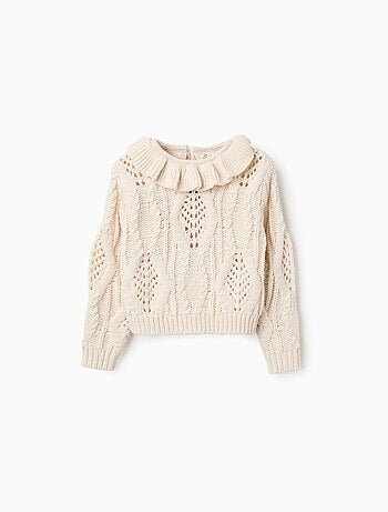 Pull en Maille Épaisse Avec Col à Volants