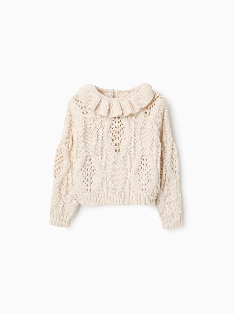 Pull en Maille Épaisse Avec Col à Volants Beige - Kiabi