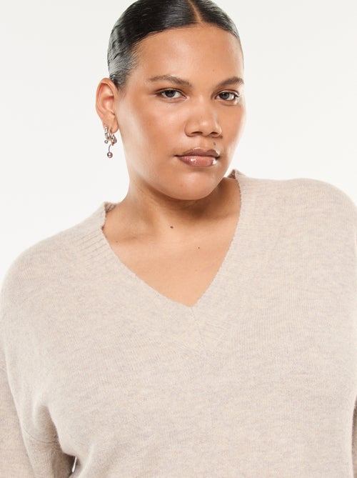 Pull en maille épaisse avec col V - Kiabi