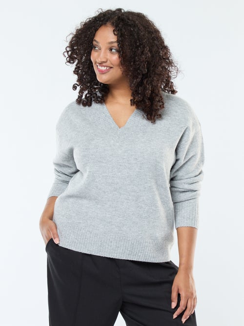 Pull en maille épaisse avec col V - Kiabi