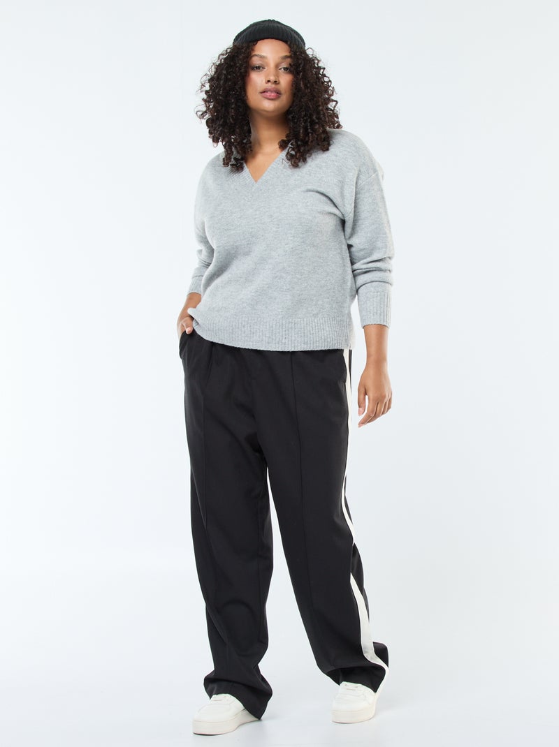 Pull en maille épaisse avec col V Gris - Kiabi