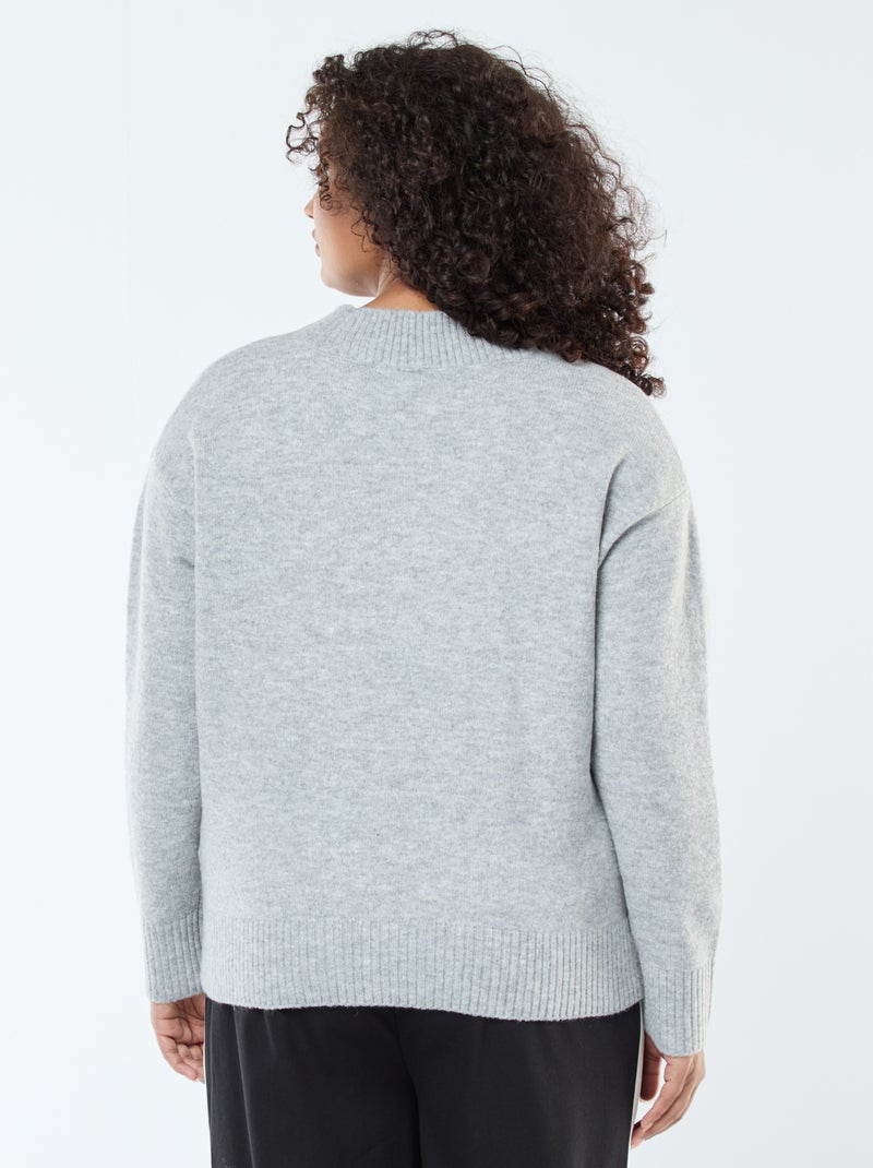 Pull en maille épaisse avec col V Gris - Kiabi