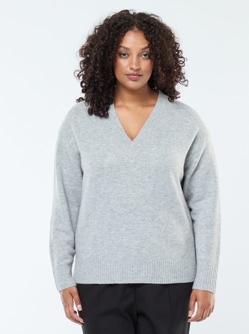 Pull en maille épaisse avec col V - Kiabi