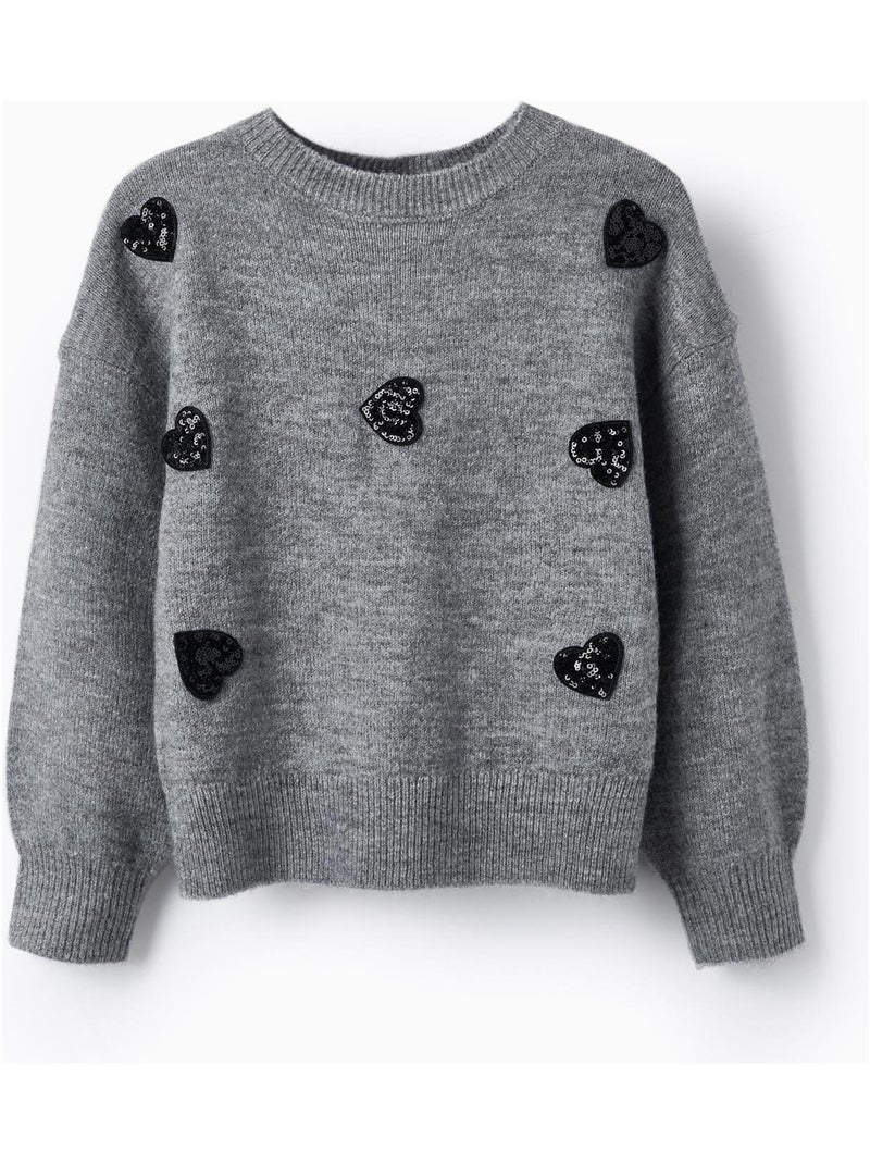 Pull en Maille Épaisse avec Paillettes pour Fille   GIRLS N' ROSES Gris - Kiabi