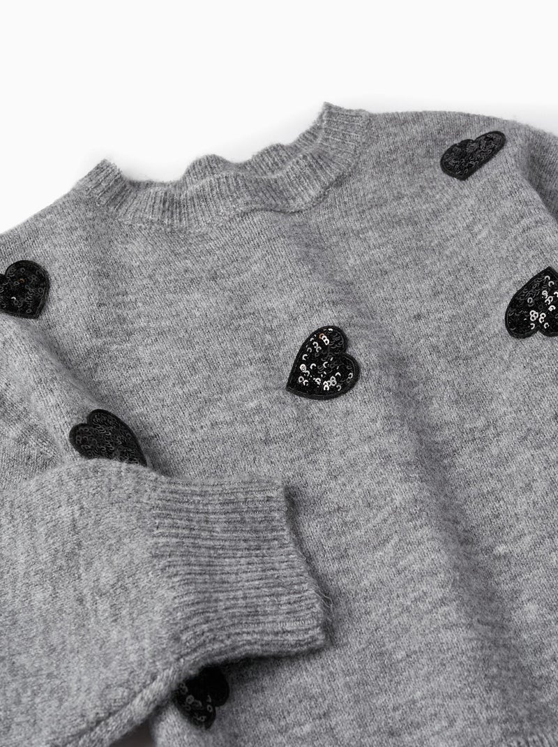 Pull en Maille Épaisse avec Paillettes pour Fille   GIRLS N' ROSES Gris - Kiabi