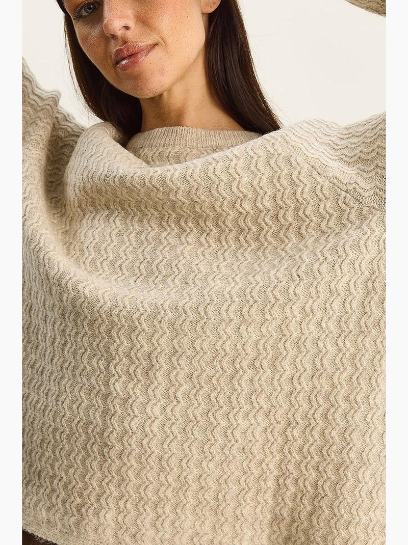 Pull en maille épaisse oversize à col rond lucci Beige argile - Kiabi