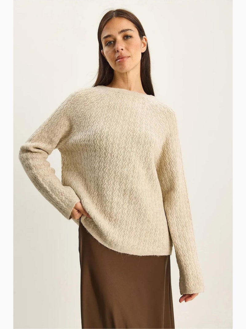 Pull en maille épaisse oversize à col rond lucci Beige argile - Kiabi