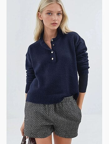 Pull en maille épaisse texturée à col ras du cou avec boutons hiccup