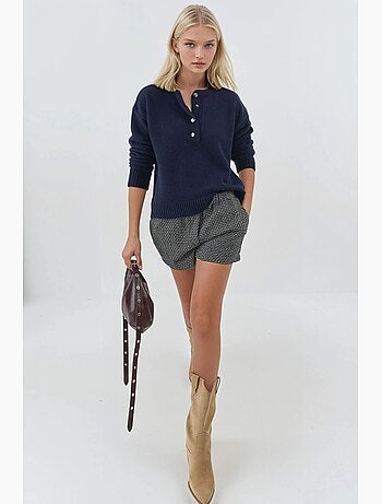 Pull en maille épaisse texturée à col ras du cou avec boutons hiccup