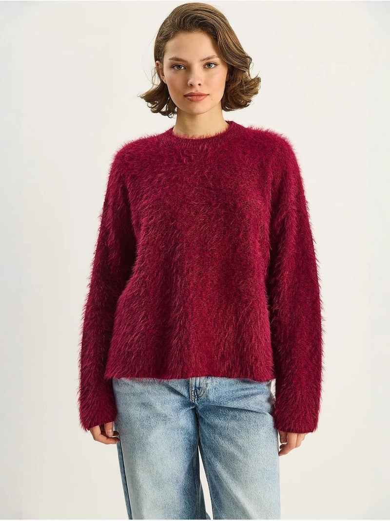 Pull en maille épaisse texturée coupe décontractée lucci Rouge bordeaux - Kiabi