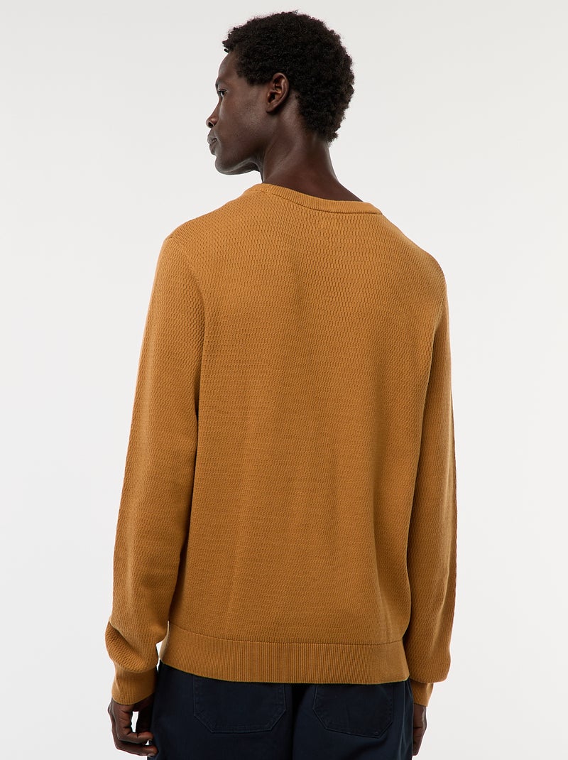 Pull en maille fantaisie à col rond Beige - Kiabi