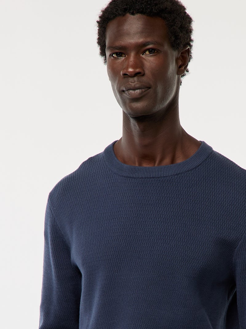 Pull en maille fantaisie à col rond Bleu - Kiabi