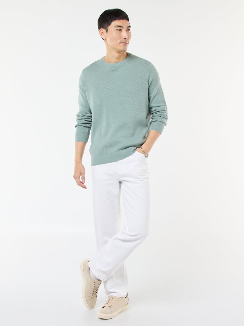 Pull en maille fantaisie à col rond Bleu - Kiabi