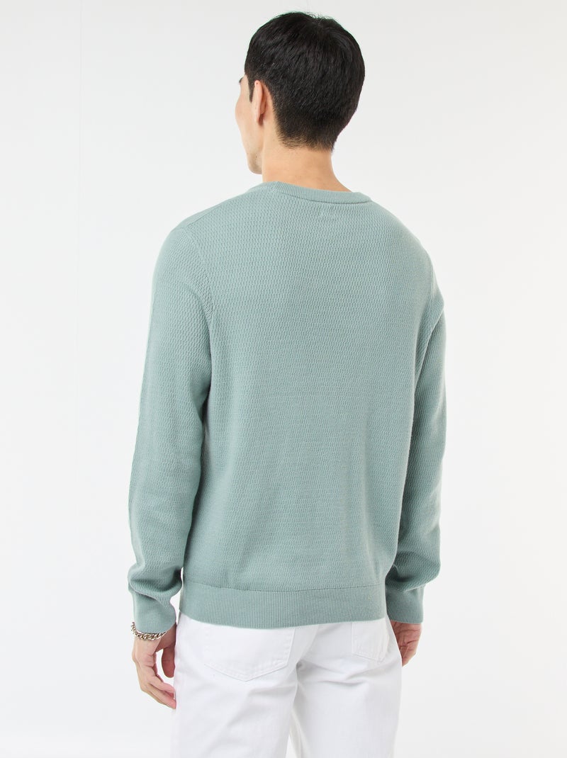 Pull en maille fantaisie à col rond Bleu - Kiabi
