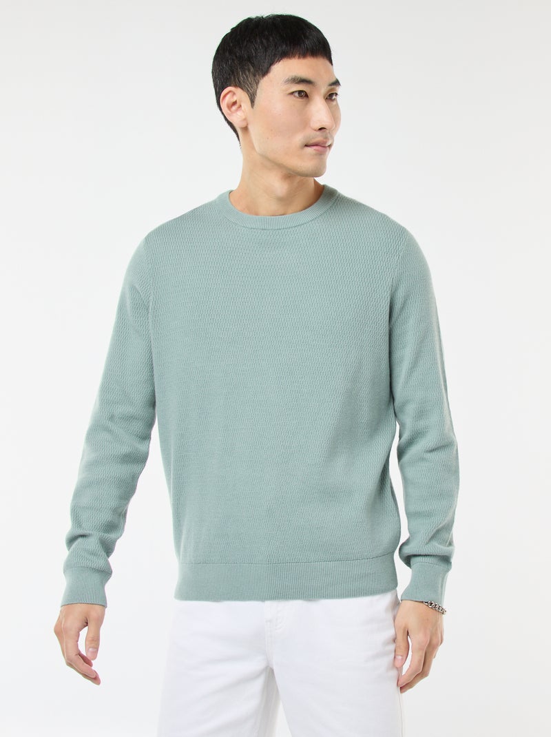 Pull en maille fantaisie à col rond Bleu - Kiabi