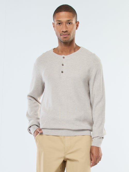 Pull en maille fantaisie à col rond boutonné - Kiabi