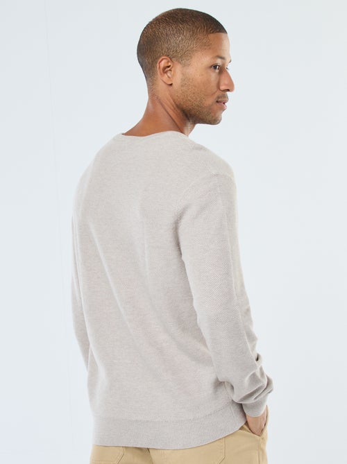 Pull en maille fantaisie à col rond boutonné - Kiabi