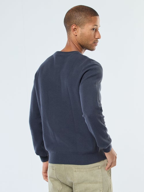 Pull en maille fantaisie à col rond boutonné - Kiabi