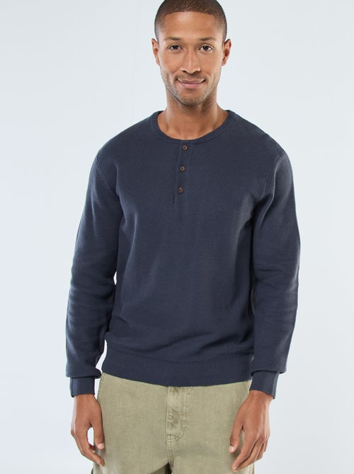 Pull en maille fantaisie à col rond boutonné - Kiabi