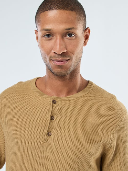 Pull en maille fantaisie à col rond boutonné - Kiabi Pull en maille fantaisie à col rond boutonné - Kiabi