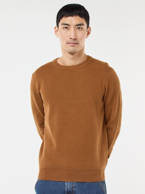 Pull en maille fantaisie à col rond - Kiabi