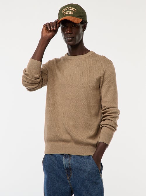 Pull en maille fantaisie à col rond - Kiabi