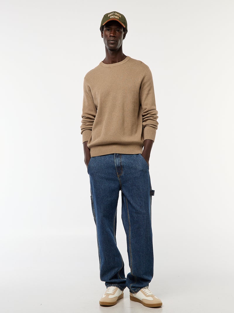 Pull en maille fantaisie à col rond Marron - Kiabi