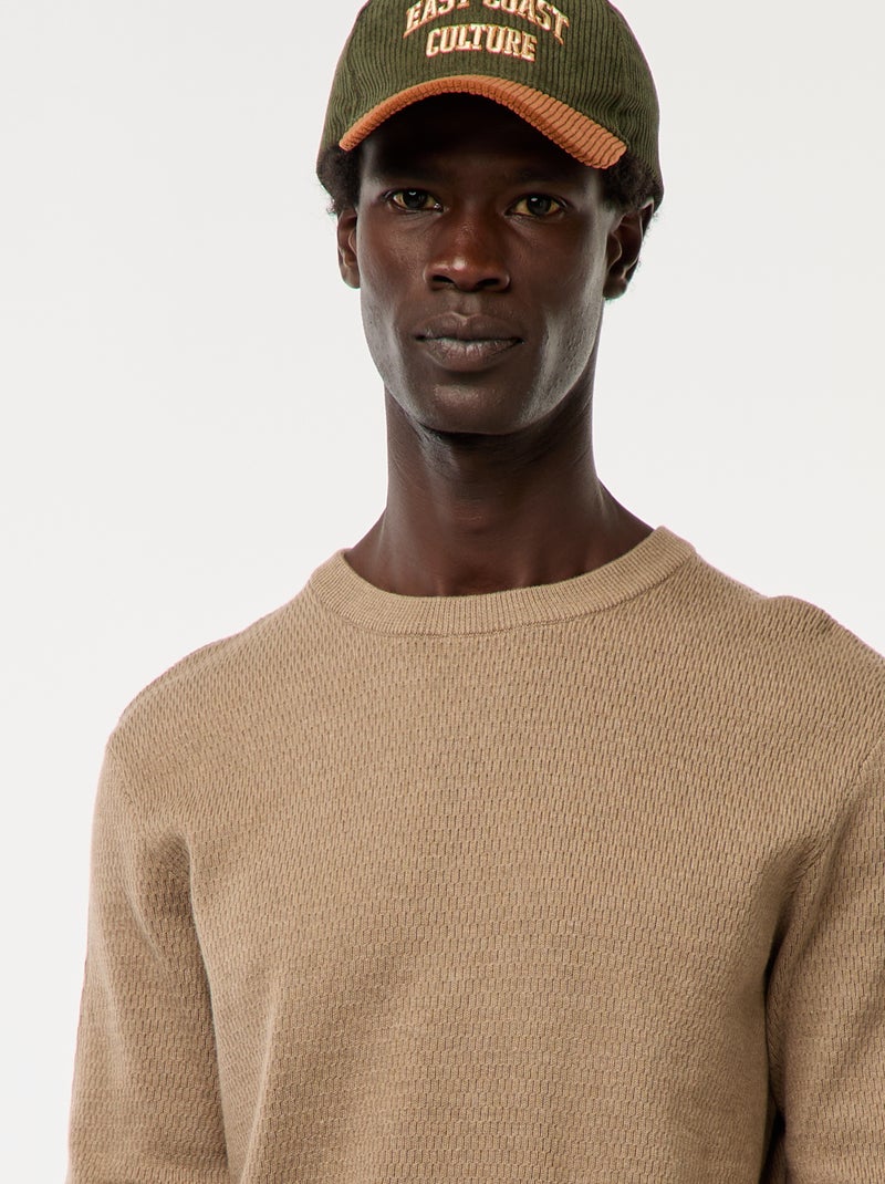 Pull en maille fantaisie à col rond Marron - Kiabi