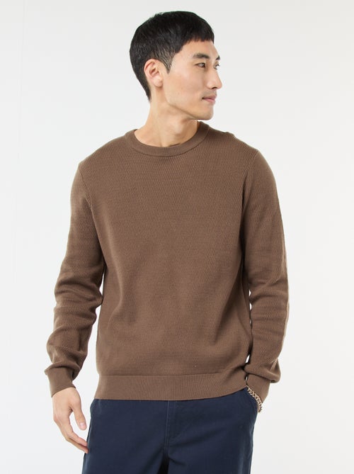 Pull en maille fantaisie à col rond - Kiabi
