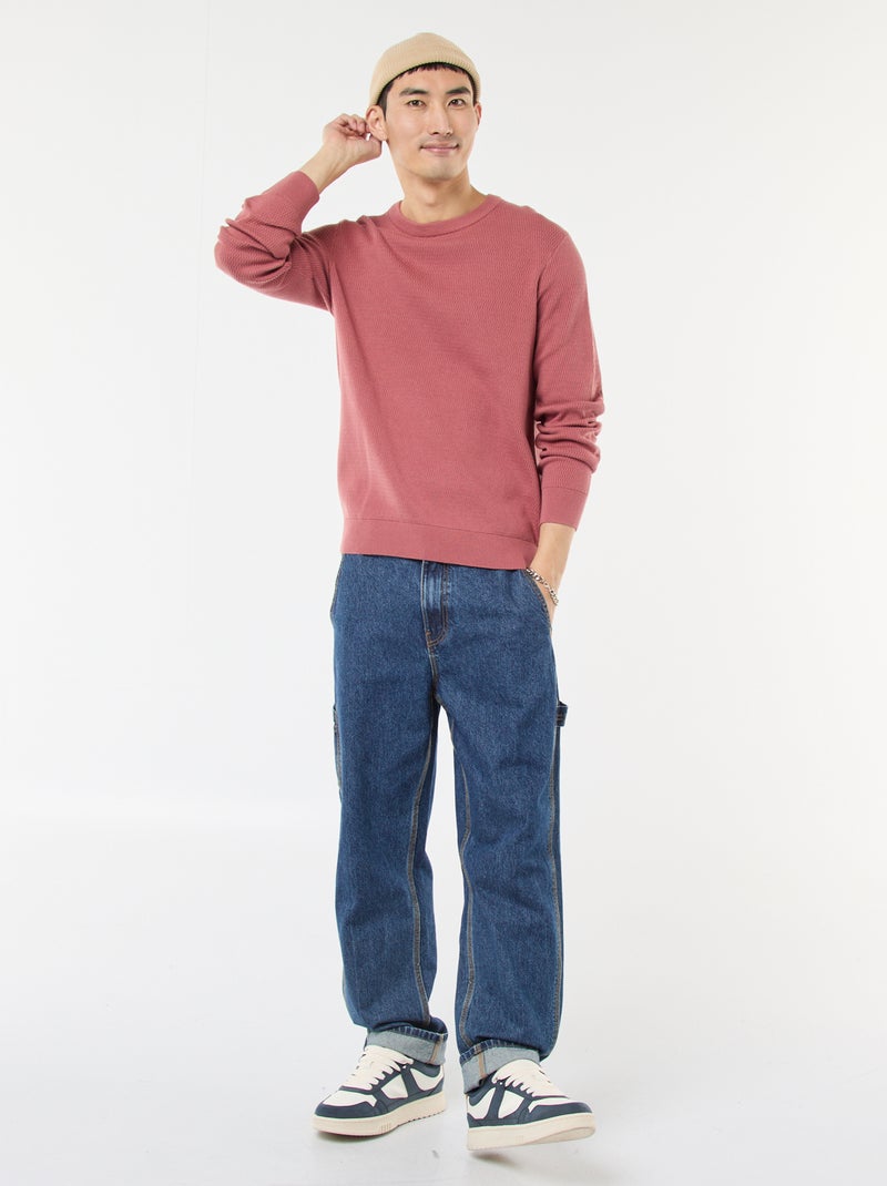 Pull en maille fantaisie à col rond Rose - Kiabi