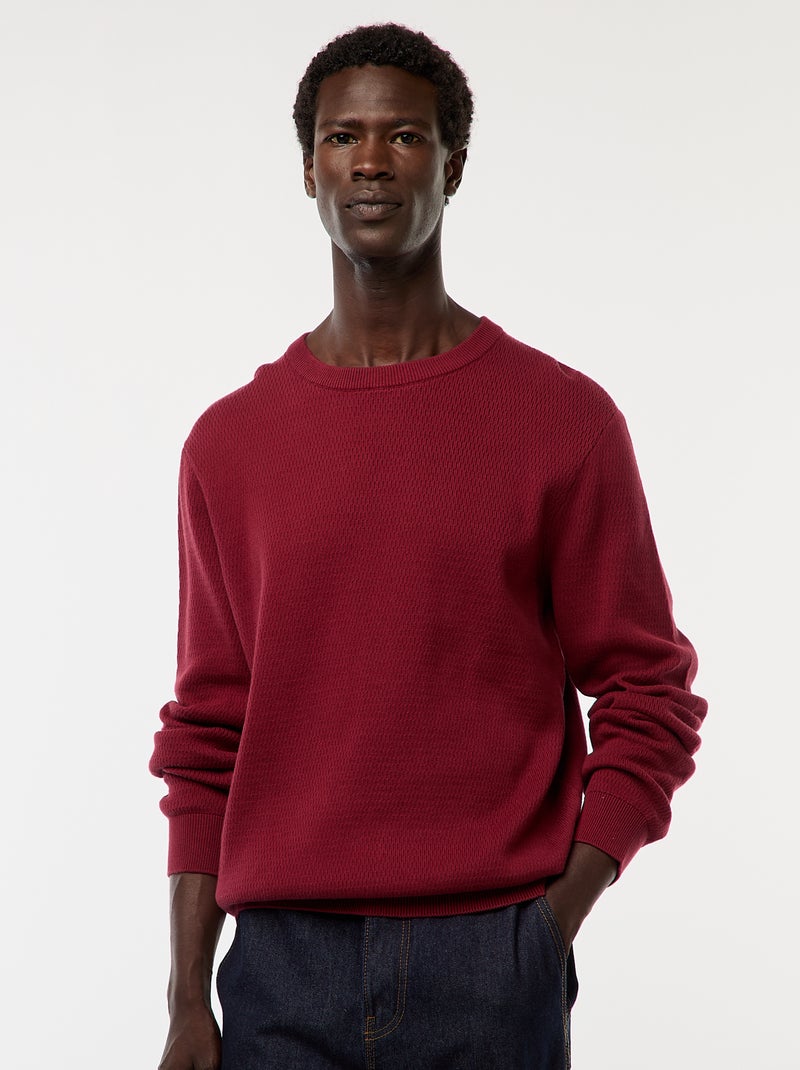 Pull en maille fantaisie à col rond Rouge - Kiabi