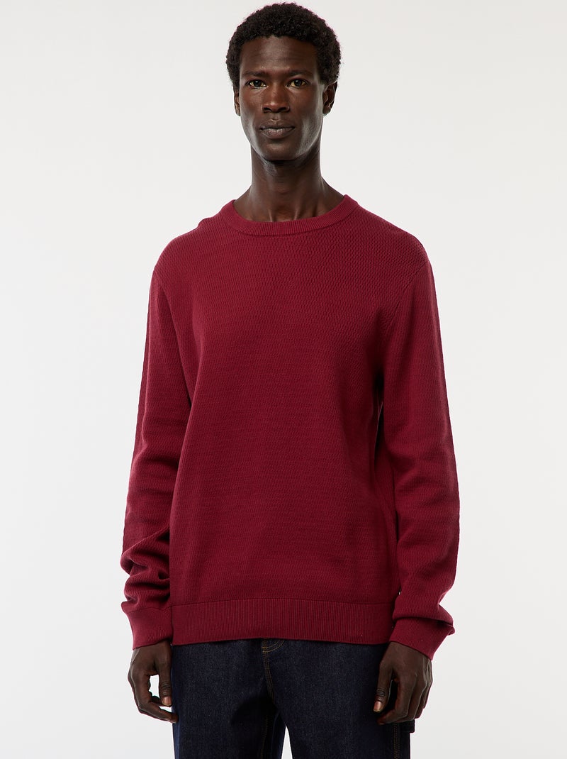 Pull en maille fantaisie à col rond Rouge - Kiabi